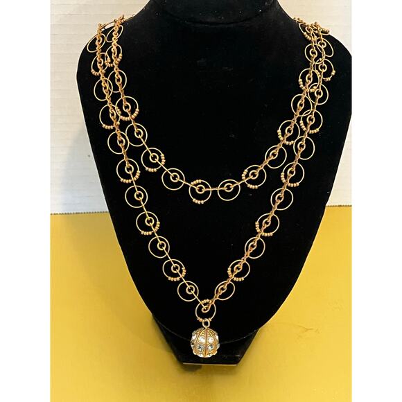 Catherine Popesco layered gold plated necklace with crystal ball charm - Picture 3 of 5